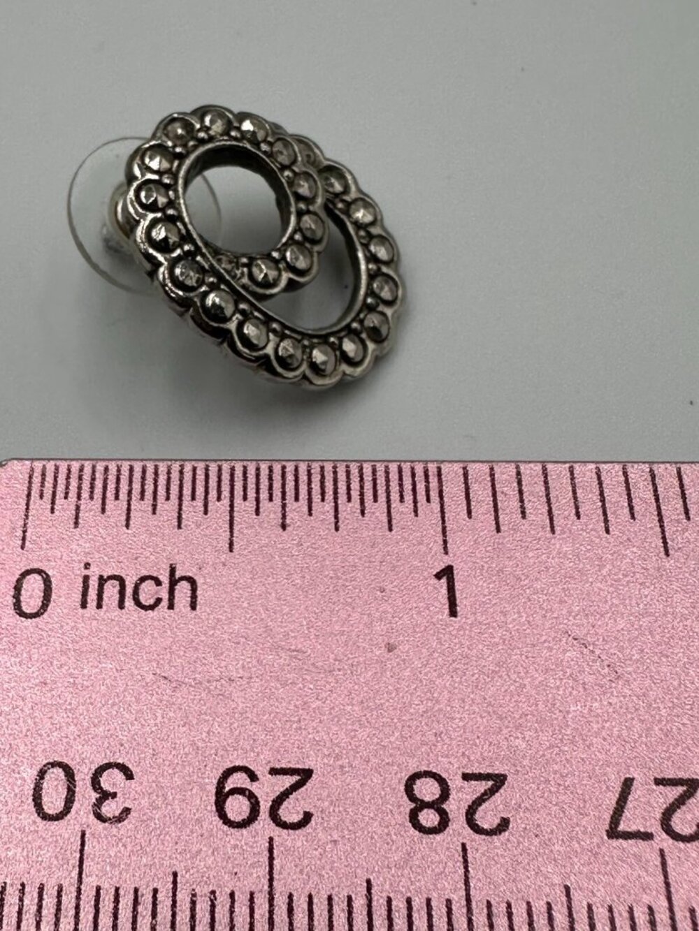 3/$30 Vintage Avon Marcasite Earrings Studs Gunmetal Tone Swirl Posts Pierced 1" - Picture 8 of 10